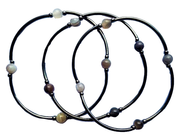 Botswana Agate Skinny Bracelet Set