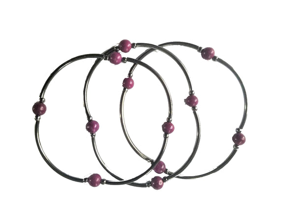 Purple Agate Skinny Bracelet Set